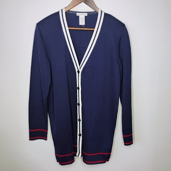Vintage Sweaters - Vintage Karen Lessly Cardigan Sweater Womens Medium Blue Preppy Academia Varsity